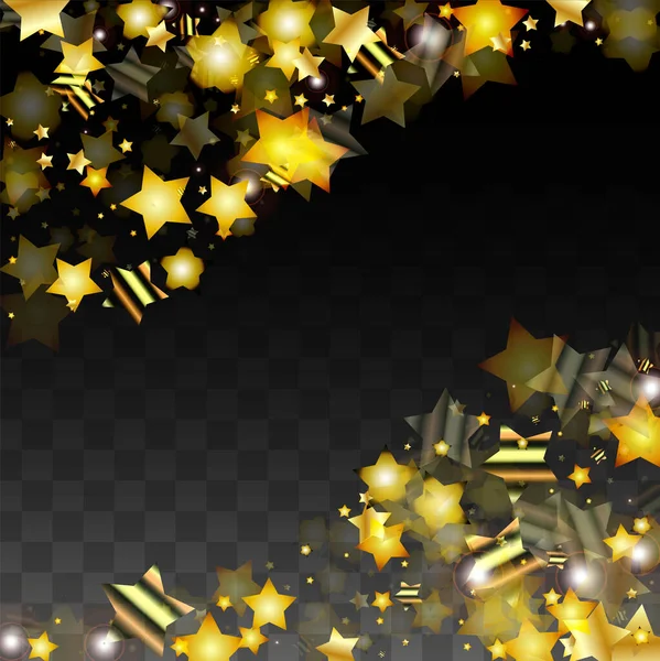 Illustration vectorielle avec des étoiles dorées sur fond noir transparent. Nuit magique. Modèle cosmique. Confettis d'étoiles. — Image vectorielle