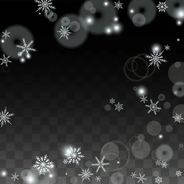 Fondo vectorial navideño con copos de nieve blancos que caen aislados sobre fondo transparente. Patrón realista de chispas de nieve. Impresión de capa de nieve. Cielo de invierno. Diseño para la invitación del partido. — Archivo Imágenes Vectoriales