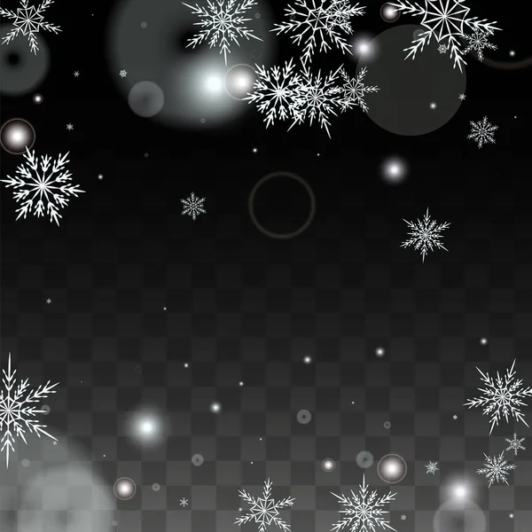 透明背景に白の落下雪の結晶が隔離された新年のベクトル背景 魔法の雪の輝きパターン 雪のオーバーレイプリント 冬の空 ポスターのデザイン — ストックベクタ