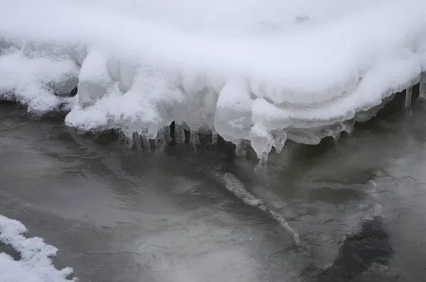 Fiume Montagna Inverno Paesaggio Carpatico Con Bosco Abeti Rossi Sponda — Foto Stock