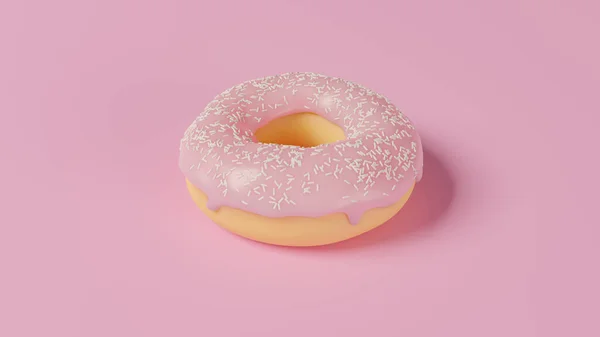 Rosafarbener Donut Mit Weißen Streuungen Stillleben Auf Rosa Hintergrund Seitenansicht — Stockfoto