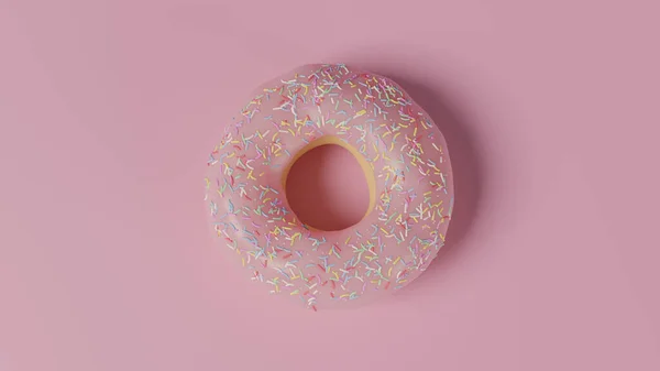 Pink Donut White Sprinkles Still Life Pink Background Top View — Stock Photo, Image