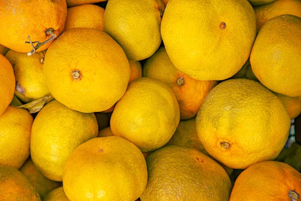 Organický Trh Čerstvé Mandarinky Pozadí Zblízka Farmářském Trhu Čerstvé Mandarinky — Stock fotografie