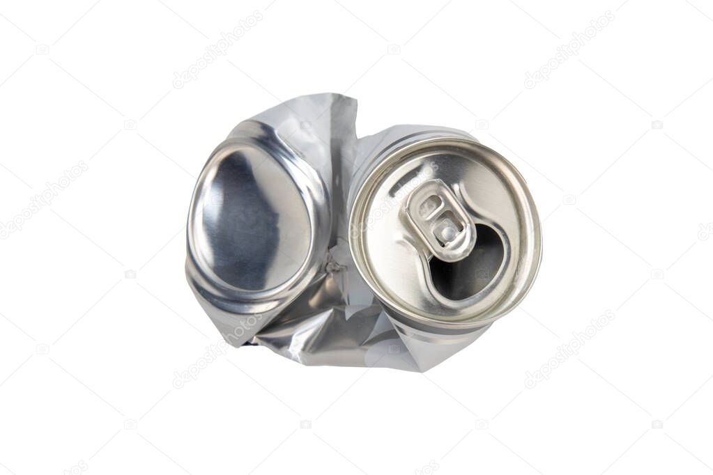 Compressed aluminum can isolated on a white background