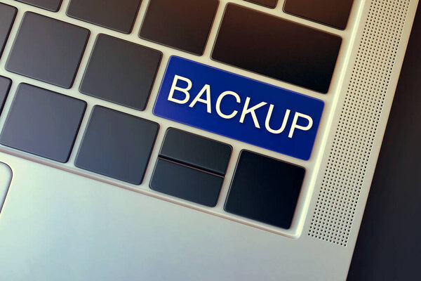 Концепция онлайн резервного копирования. Слово, отпечатанное на клавише клавиатуры с голубым цветом выделения