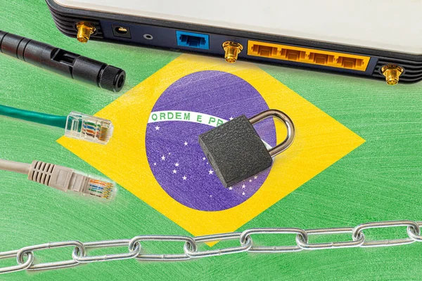 Бразильська Інтернет Цензура Концепція Безпеки Прапор Тлі Інтернет Перемикача Єднання — стокове фото