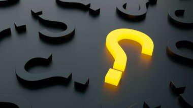 Siyah ve gri tabelalarda sarı renkli soru işareti. 3B Hazırlama