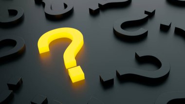 Siyah ve gri tabelalarda sarı renkli soru işareti. 3B Hazırlama