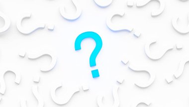 Siyah ve gri tabelalarda parlak mavi soru işareti. 3B Hazırlama