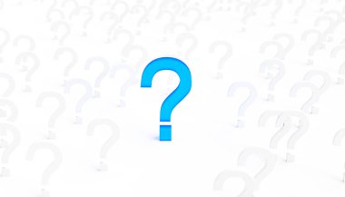 Siyah ve gri tabelalarda parlak mavi soru işareti. 3B Hazırlama