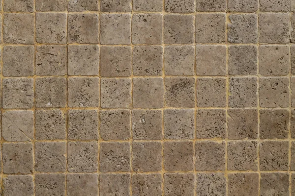 Mosaik Struktur Gjord Naturlig Sandsten Närbild Liten Fyrkantig Sten Trottoar — Stockfoto