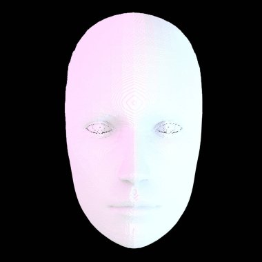 Bloklardan yapılmış yapay zeka yüzün siyahtan kesilmiş haline bakıyor.