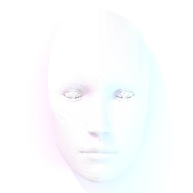 Yapay zekanın yüzü, arka planda fotokopi alanından sana bakıyor. 3B Hazırlama