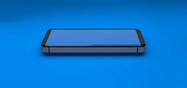 Smartphone Azul Perspectiva Mockup Lado Frontal Com Tela Branco — Fotografia de Stock