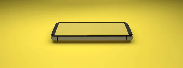 Smartphone Amarelo Perspectiva Mockup Lado Frontal Com Tela Branco — Fotografia de Stock