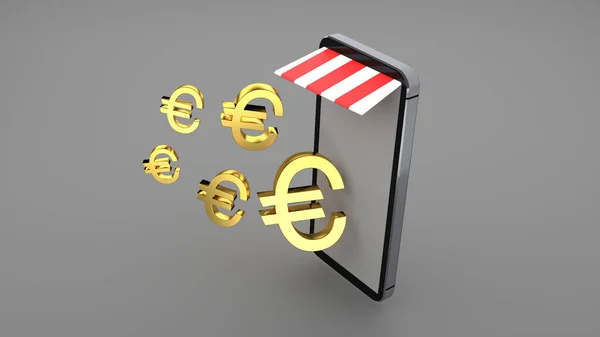 Online Shopping Koncept Med Euro Valuta Eur Butik Smartphone Med — Stockfoto