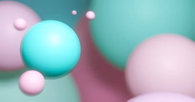 Soyut kürelerin üç boyutlu yansıması. Modern kulüp partisi davetiyesi. Dinamik renkli zıplayan toplar. Dans müzik etkinliği kapağı