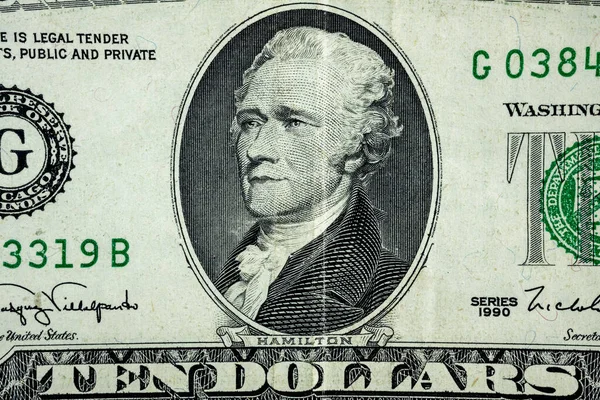 President Hamilton face on the ten dollar bill