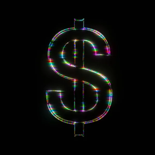 Dollar Sign Black Glowing Symbol Design Black Background Fluorescent Glow — Stock Photo, Image