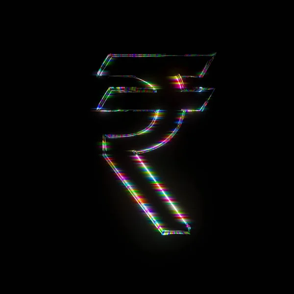 Индийская Рупия Валютный Знак Черном Светящимся Символом Дизайна Черном Фоне — стоковое фото