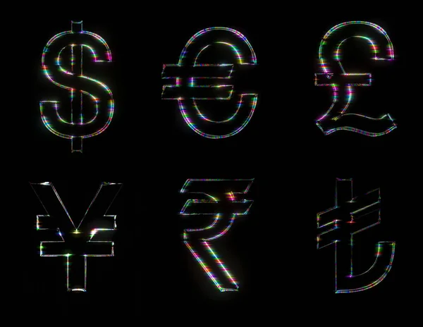 World Currency Tecken Satt Svart Glödande Symbol För Design Svart — Stockfoto