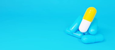 Birbirini dengeleyen bir grup ilaç ve antibiyotik. Tıbbi haplar birbirini dengeliyor. 3B Hazırlama