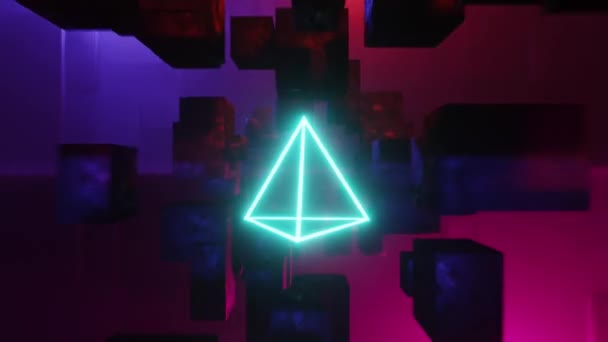 Cubo Espaço Luz Disco Científica Futurista Fundo Looping Abstrato Triângulo — Vídeo de Stock