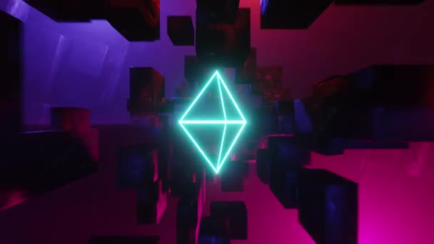 Cubo Espacio Discoteca Luz Fondo Looping Abstracto Futurista Científico Triángulo — Vídeo de stock