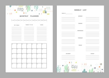 Aylık Planlayıcı artı Haftalık Liste Şablonları.