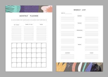 Aylık Planlayıcı artı Haftalık Liste Şablonları.