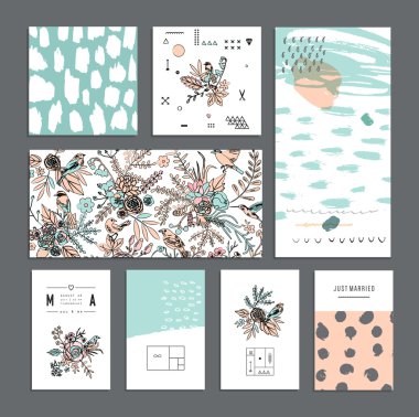 Evrensel kartlar seti. El Çizilmiş dokular. Düğün, yıldönümleri