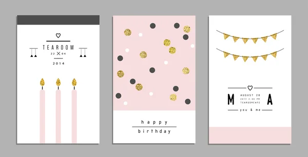 Colección de tarjetas de moda e invitaciones con brillo dorado — Vector de stock