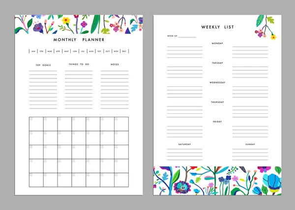 Monthly Planner plus Weekly List Templates. — Stock Vector