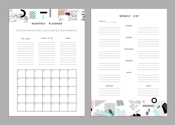 Monthly Planner plus Weekly List Templates. — Stock Vector