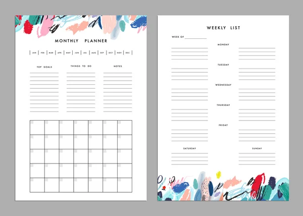 Monthly Planner plus Weekly List Templates. — Stock Vector