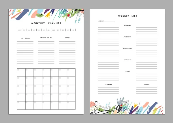 Maandelijkse planner plus wekelijkse lijstsjablonen. — Stockvector