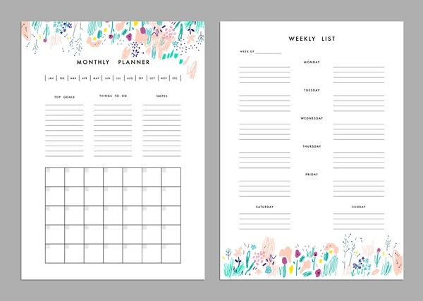 Monthly Planner plus Weekly List Templates. — Stock Vector