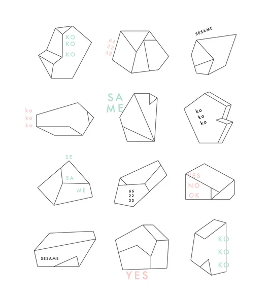 Set van geometrische omtrek vormen en kristallen. Trendy hipster log — Stockvector