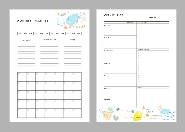 Monthly Planner plus Weekly List Templates. — Stock Vector