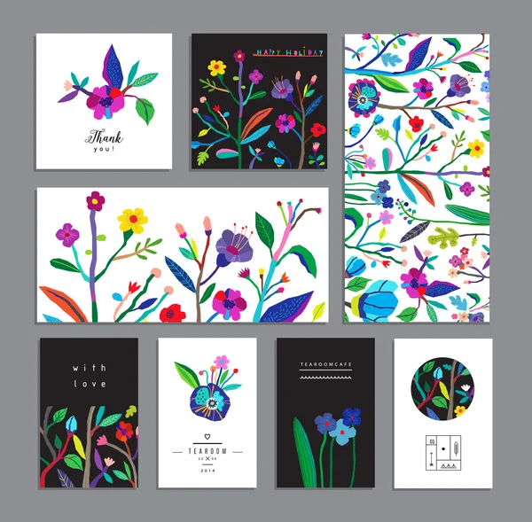 Set of creative universal floral cards. — Stock Vector