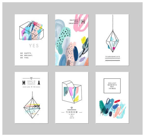 Conjunto de cartões criativos e cartazes com formas de contorno geométrico — Vetor de Stock