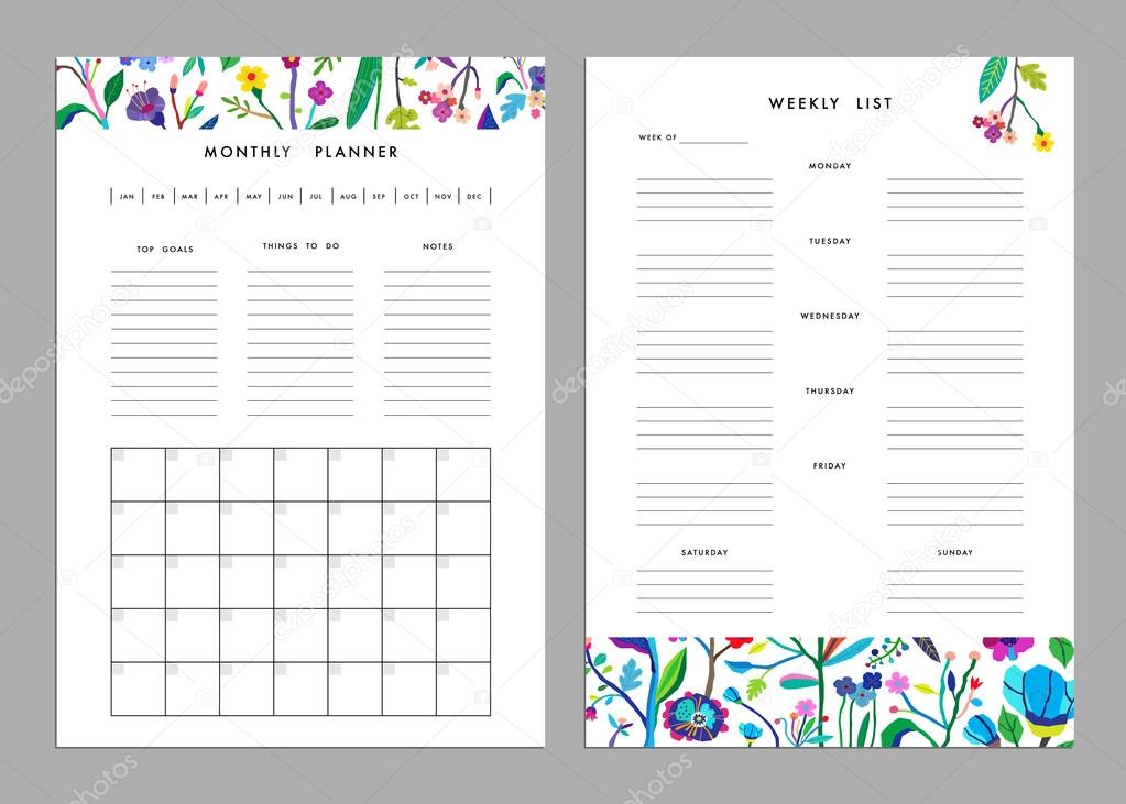 monthly planner plus weekly list templates stock vector leepoo