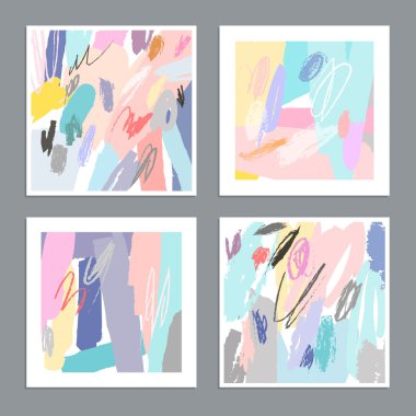 Sanatsal yaratıcı evrensel kartlar. El çizimi dokular. 