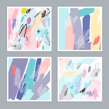 Sanatsal yaratıcı evrensel kartlar. El çizimi dokular. 