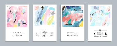 Sanatsal yaratıcı evrensel kartlar. El çizimi dokular. 