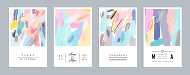 Sanatsal yaratıcı evrensel kartlar. El çizimi dokular. 