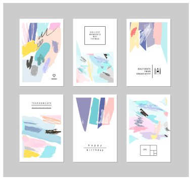 Sanatsal yaratıcı evrensel kartlar. El çizimi dokular. 