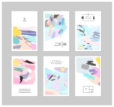 Sanatsal yaratıcı evrensel kartlar. El çizimi dokular. 