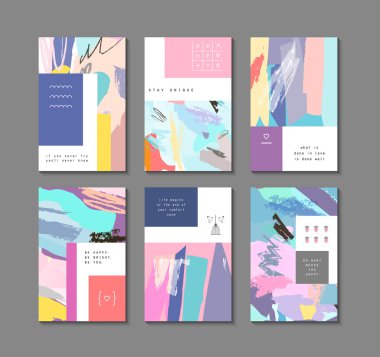 Sanatsal yaratıcı evrensel kartlar. El çizimi dokular. 