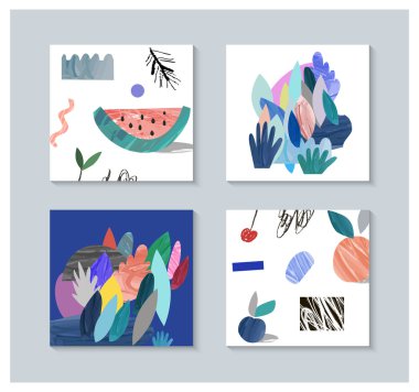 Çiçek elemanları ile yaratıcı afişler topluluğu. 